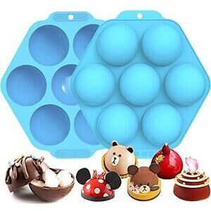2pk Large 7-Cavity Semi Sphere Silicone Mold Baking Hot Chocolate Bombs Blue